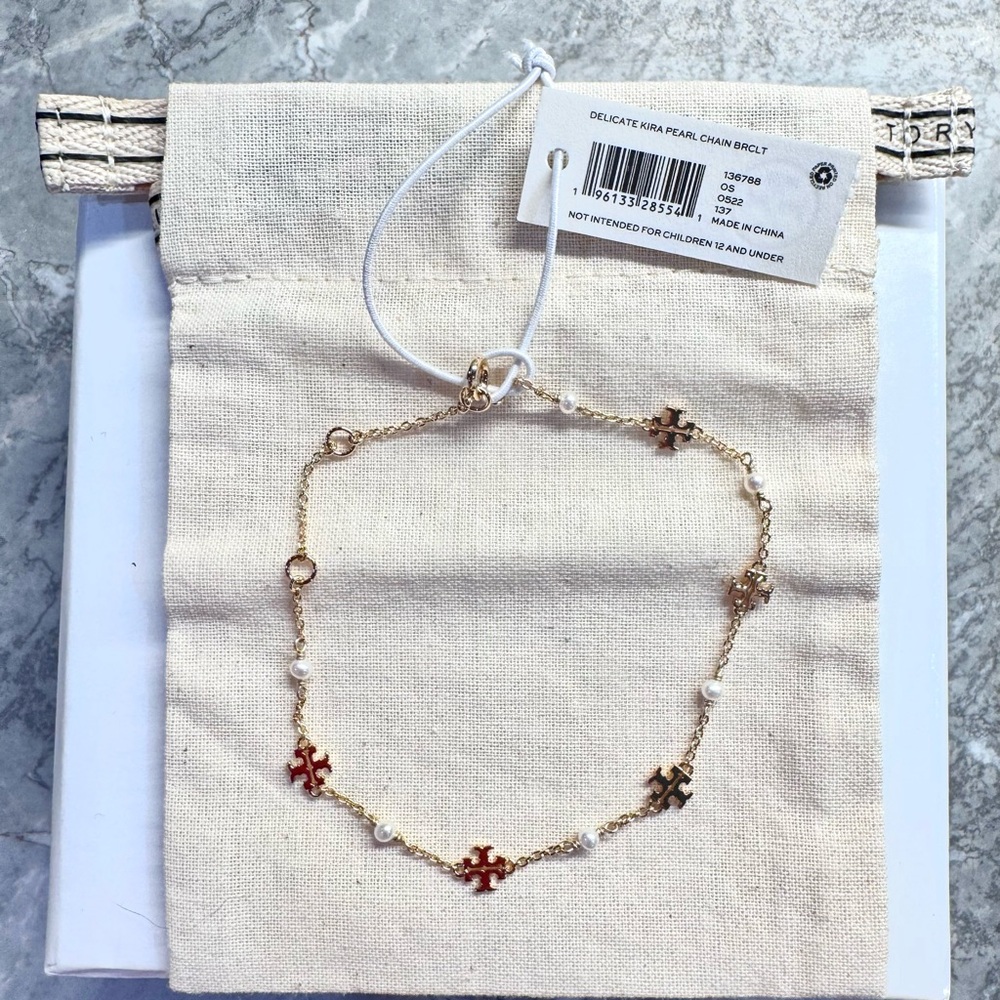 Tory Burch Gold Bracelet with Pearl Details - Picture 2 of 4